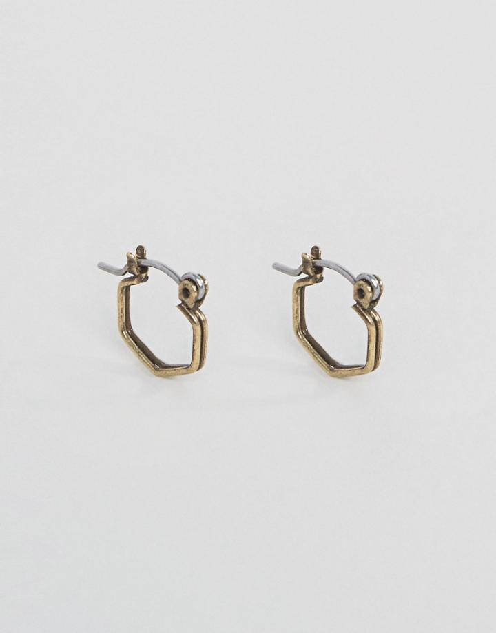 Asos Hoop Earrings In Burnished Gold With Hexagon Design - Gold