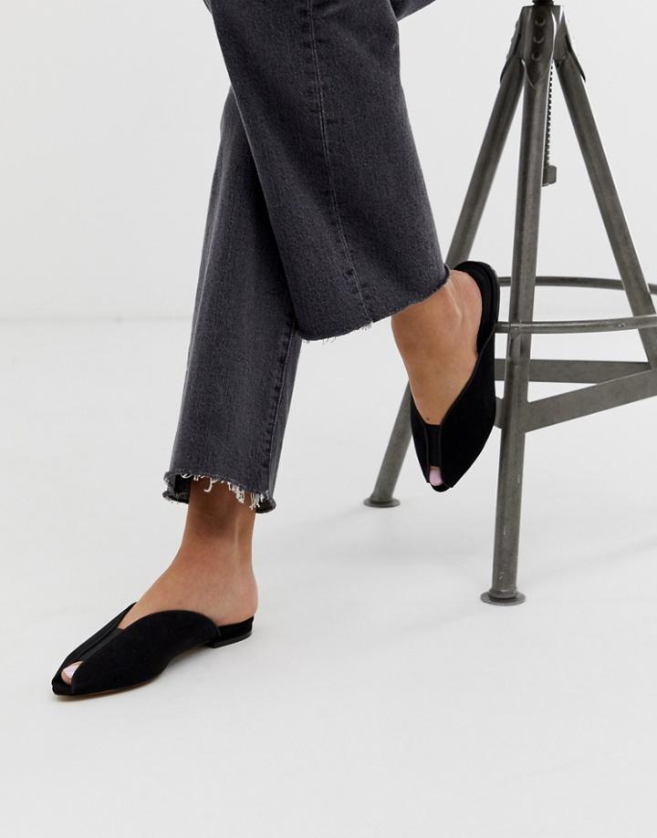 Asos Design Lido Peep Toe Ballet Flats In Black