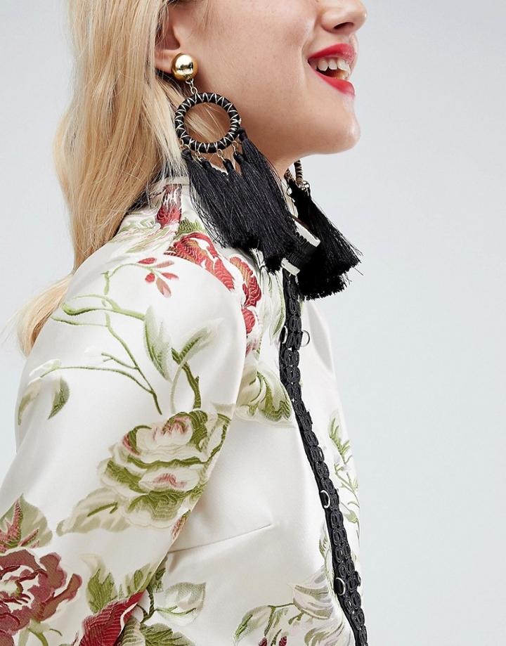 Asos Statement Woven Open Circle Tassel Earrings - Gold