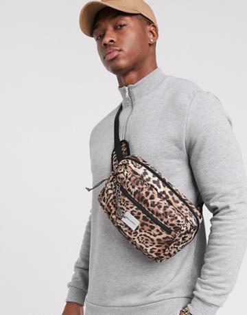 Asos Design Cross Body Fanny Pack In Leopard Print-brown