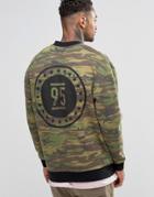 Asos Jersey Bomber Jacket With Camo Print & Wash - Green