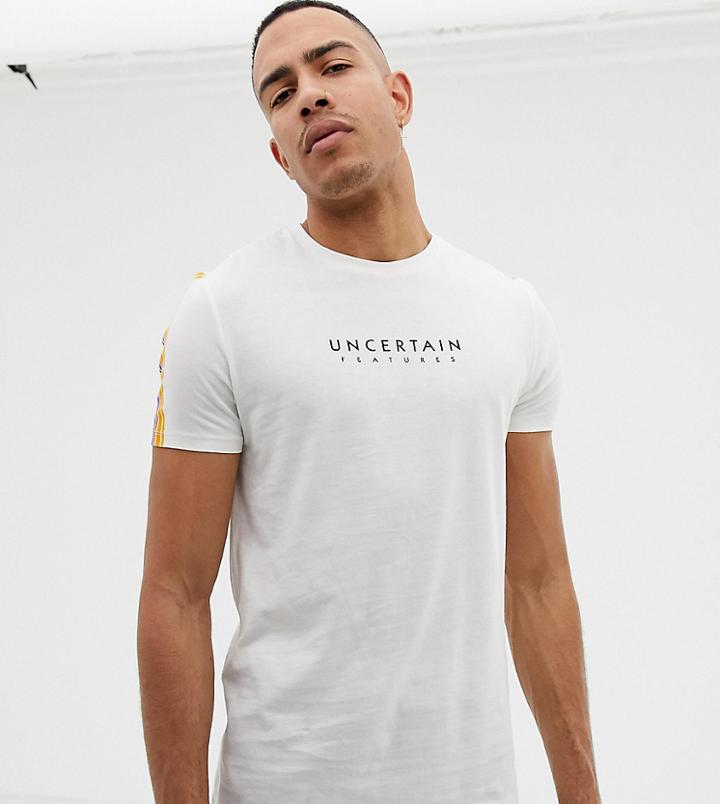 Asos Design Tall T-shirt With Sleeve Stripe And Slogan Print-white