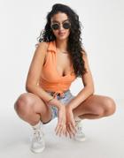 New Look Ruched Front Collared Tank Top In Orange