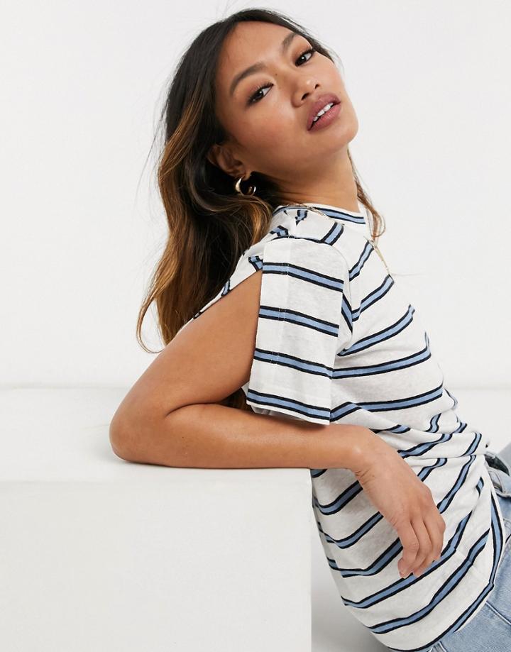 Derek Lam 10 Crosby Slit Detail Short Sleeve T-shirt In Blue Multi