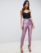 Asos Design Slim Pants In Metallic - Pink