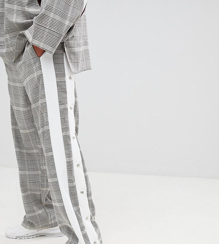 Add Joggers In Check With Side Stripe Poppers - Brown