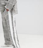 Add Joggers In Check With Side Stripe Poppers - Brown