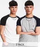 French Connection 2 Pack Raglan T-shirt In Light Gray & White-multi
