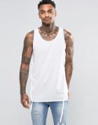 Asos Longline Tank With Raw Edge Strap Detail - White