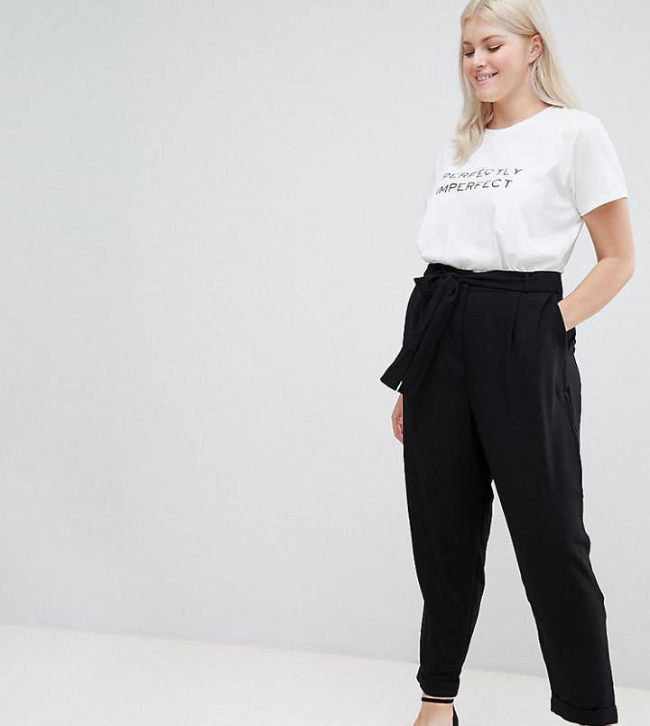 Asos Design Curve Woven Peg Pants With Obi Tie - Black