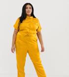 Asos Design Curve Snake Jacquard Tie Waist Boiler - Yellow