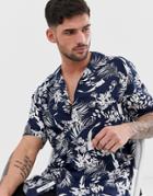 Only & Sons Regular Fit Shirt In Navy Floral Print - Navy
