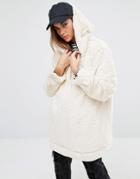 Reclaimed Vintage Oversized Fur Hoodie With Placket Detail - Cream