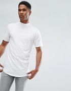 Only & Sons T-shirt With High Neck And Curved Hem Details - White