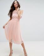 Asos Dobby Mesh One Shoulder Prom Dress - Beige