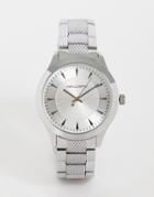 Asos Design Bracelet Watch With Strap Detail In Silver With Gunmetal Face With Line Detail Texture