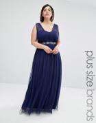 Little Mistress Plus Embellished Waist Maxi Dress - Navy