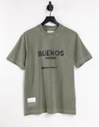 Topman Oversized T-shirt With Beunos Print In Khaki-green