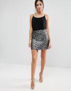 Helene Berman Jaquard Leopard Print Metallic Skirt - Silver