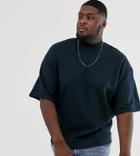 Asos Design Plus Short Sleeve Oversized Turtleneck Sweatshirt In Navy - Navy
