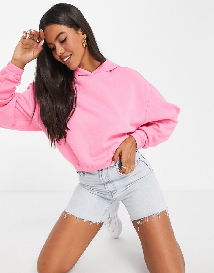 Asos Design Cropped Cocoon Hoodie In Bubblegum Pink