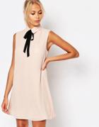 Fashion Union Sleeveless Shirt Dress With Tie Neck - Pink