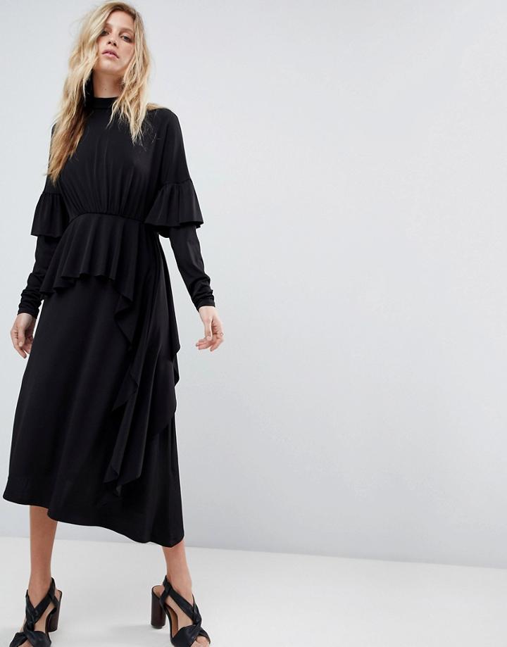 Asos Deconstructed Tea Dress With Open Back-black