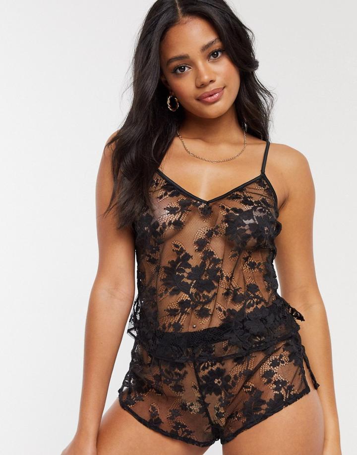 Ann Summers Dark Hours Lace Cami And Shorts Set In Black
