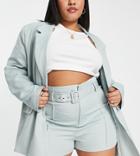 In The Style Plus X Dani Dyer High Waist Belted Tailored Short In Blue - Part Of A Set