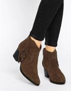 Asos Rumor Leather Western Fringed Ankle Boots - Chestnut