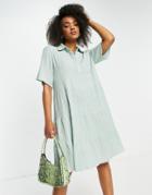 Lola May Tiered Mini Shirt Dress In Mint-green