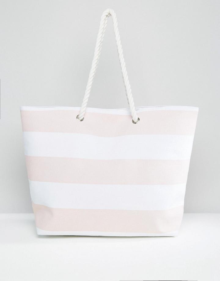 South Beach Blush Pink Stripe Beach Bag - Multi