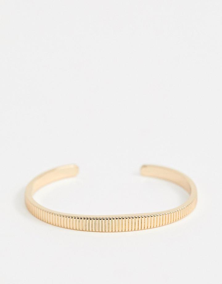 Asos Design Cuff Bracelet In Textured Design In Gold - Gold