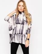 Asos Asymmetric Top With High Neck In Abstract Print - Print