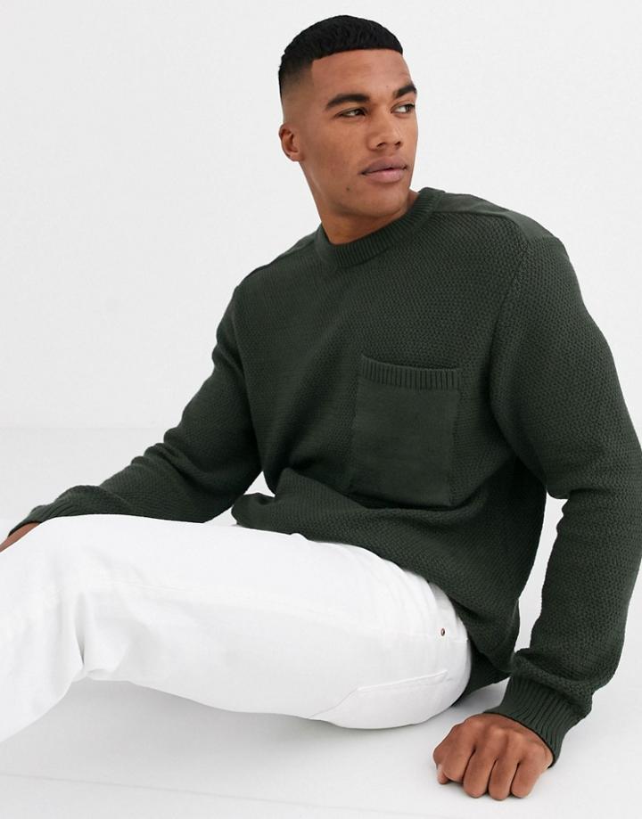 River Island Crew Neck Sweater In Khaki