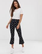 Asos Design Cropped Flare Pants In Heart Print - Multi