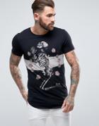 Religion T-shirt With Large Praying Skeleton - Black