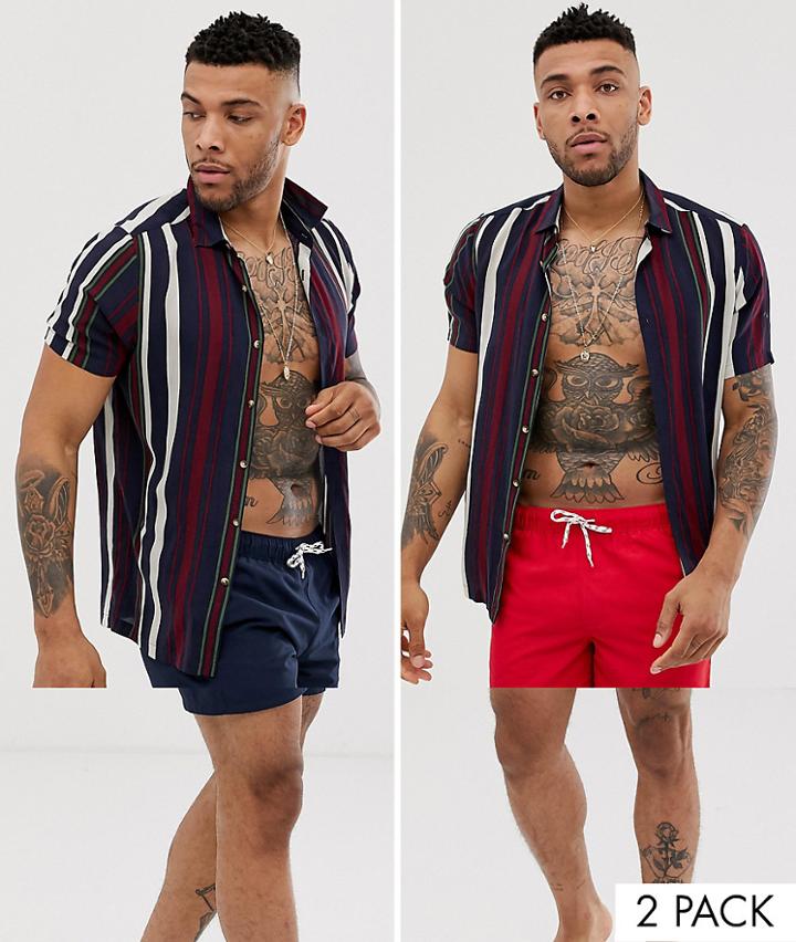 Asos Design 2 Pack Swim Shorts In Navy & Red Mid Length Save-multi