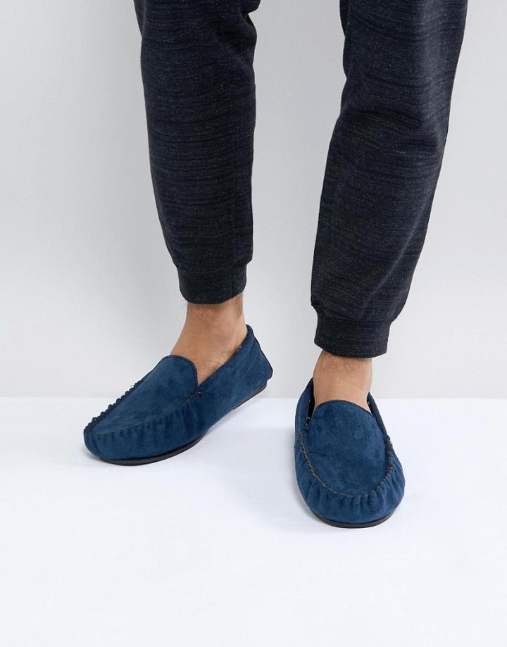 New Look Moccason Slipper In Navy - Navy