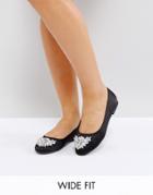 New Look Wide Fit Jewelled Ballet Flat - Black