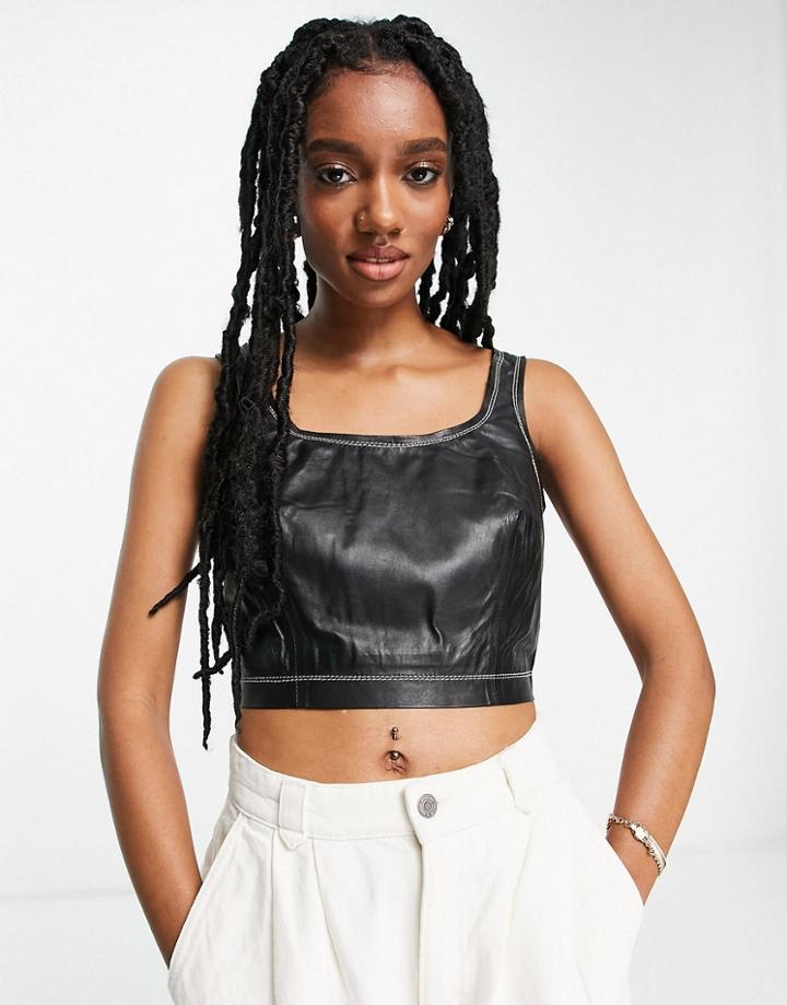 Muubaa Lydia Square Neck Leather Bodice Top In Black
