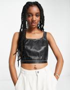 Muubaa Lydia Square Neck Leather Bodice Top In Black