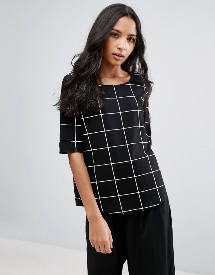 Pieces Damara Grid Check Shell Top - Black
