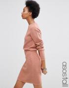 Asos Tall Elasticated Waist Dress In Mixed Stitch - Blush