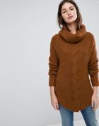 Vila Cable Knit Roll Neck Sweater - Brown