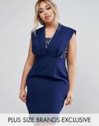 Little Mistress Plus Lace Insert Pencil Dress - Navy