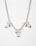 Warehouse Floral Stone Collar Necklace - Silver