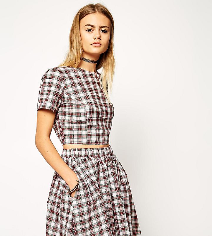 Asos Reclaimed Vintage Red Check Open Back Top - Multi