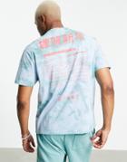 Asos Design Relaxed T-shirt In Blue Tie Dye With Back Text Print-blues
