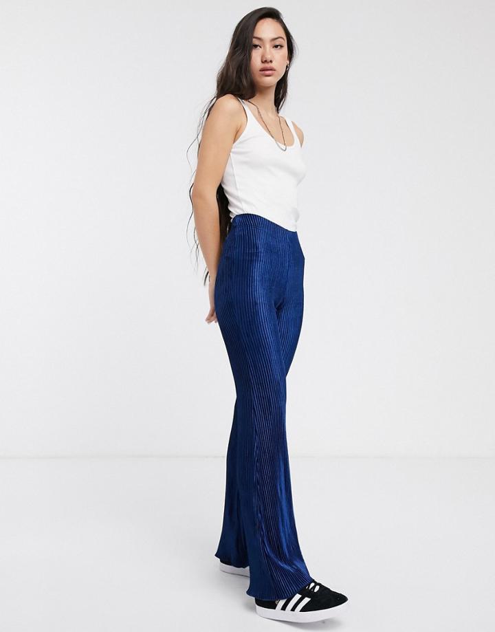 Weekday Ada Velvet Pants In Midnight Blue